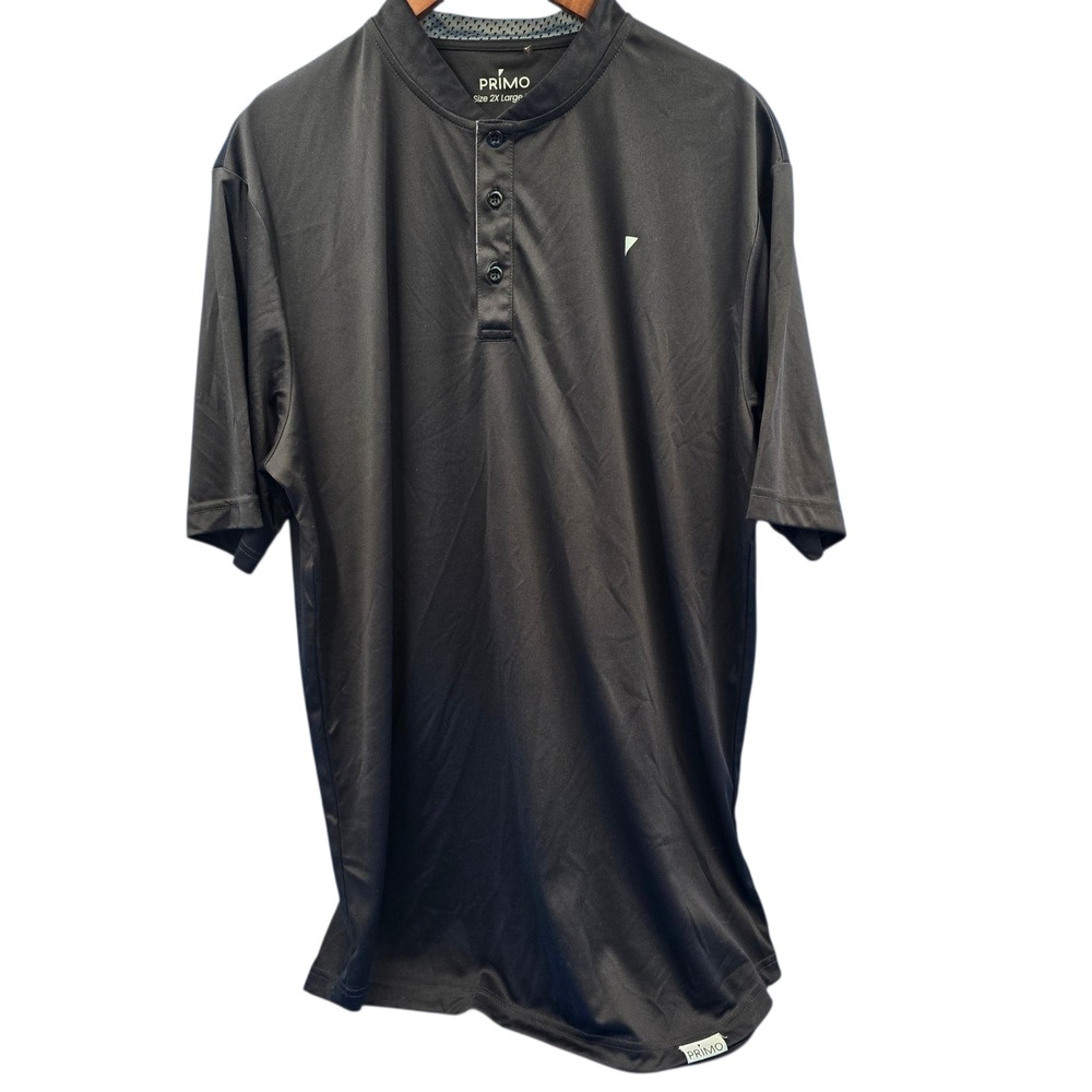 Primo Golf Henley Shirt Mens 2XL Tall Black Blade Collar Performance Polo Short